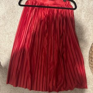 TOP SHOP RED PLEATED MIDI SKIRT